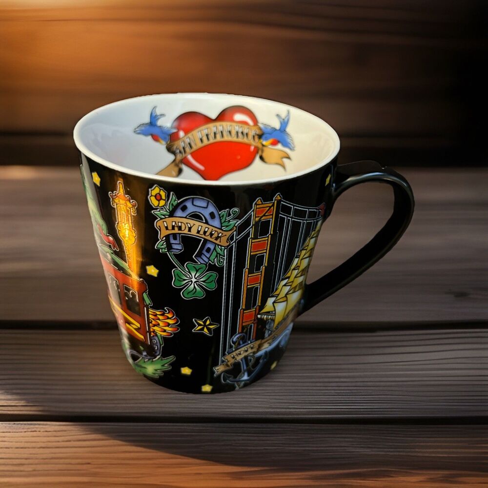 San Francisco Mug 18 oz. SF Mercantile Haight Ashbury Tattoo Art Alcatraz Skull